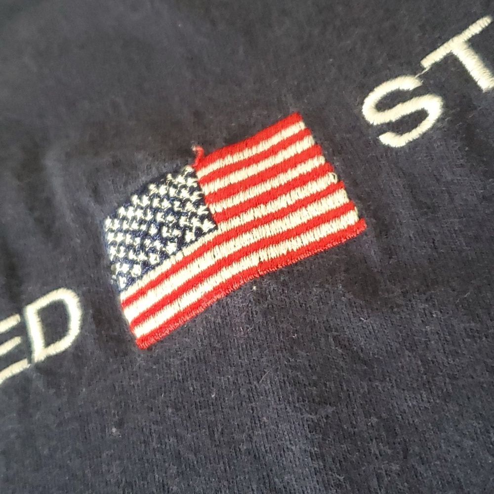 VTG Old Varsity Brand United States Flag Shirt XXL Blue Embroidered Patriotic - Picture 12 of 12